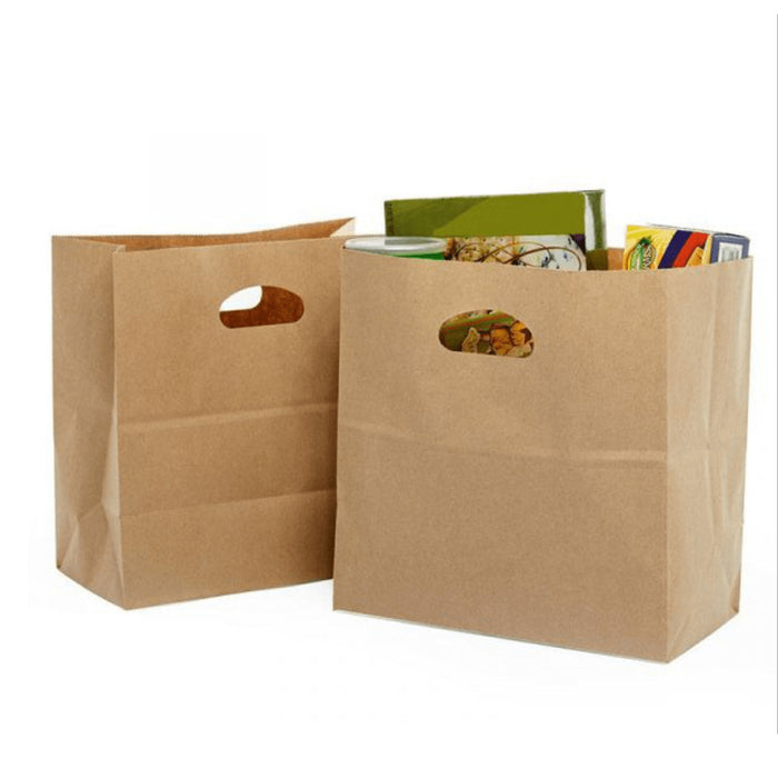 50 Pcs Kraft Paper Tote Bags with Die-Cut Handles for Party and Gift Packaging