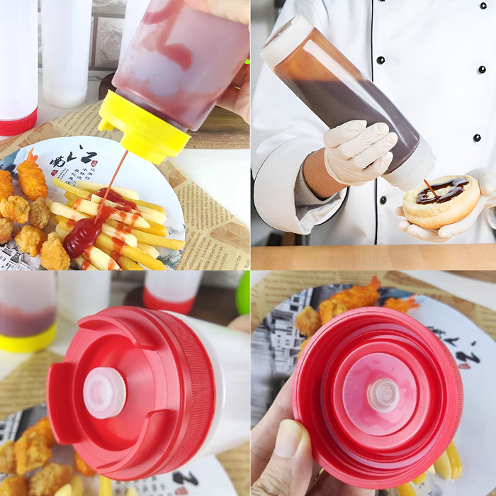 16oz Plastic Squeeze Sauce Bottles Double-Ended Dispenser, 4pcs