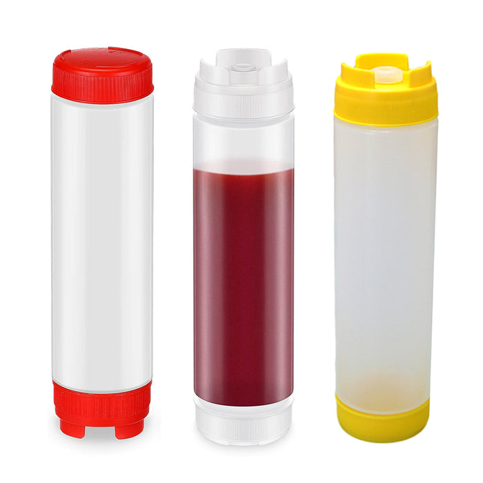 16oz Plastic Squeeze Sauce Bottles Double-Ended Dispenser, 4pcs
