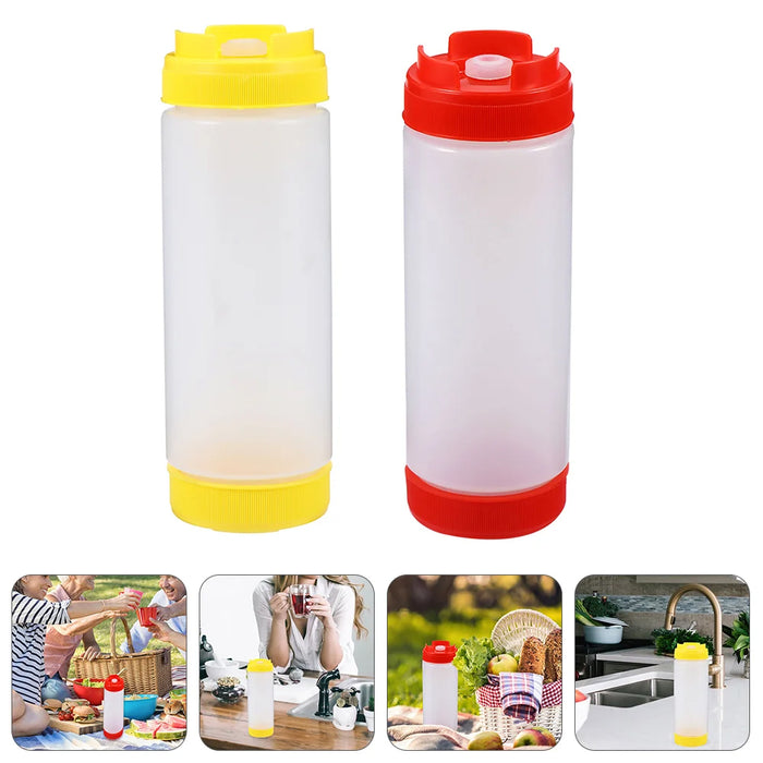 16oz Plastic Squeeze Sauce Bottles Double-Ended Dispenser, 4pcs