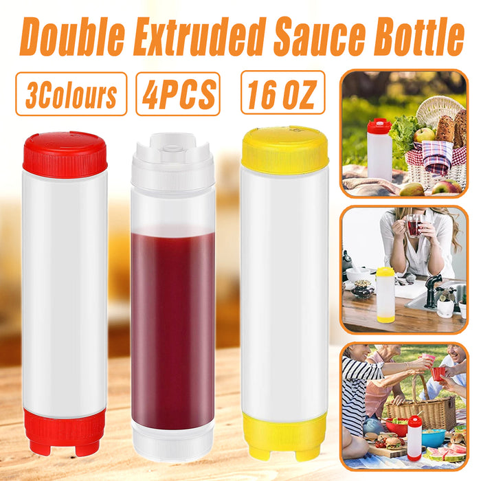 16oz Plastic Squeeze Sauce Bottles Double-Ended Dispenser, 4pcs