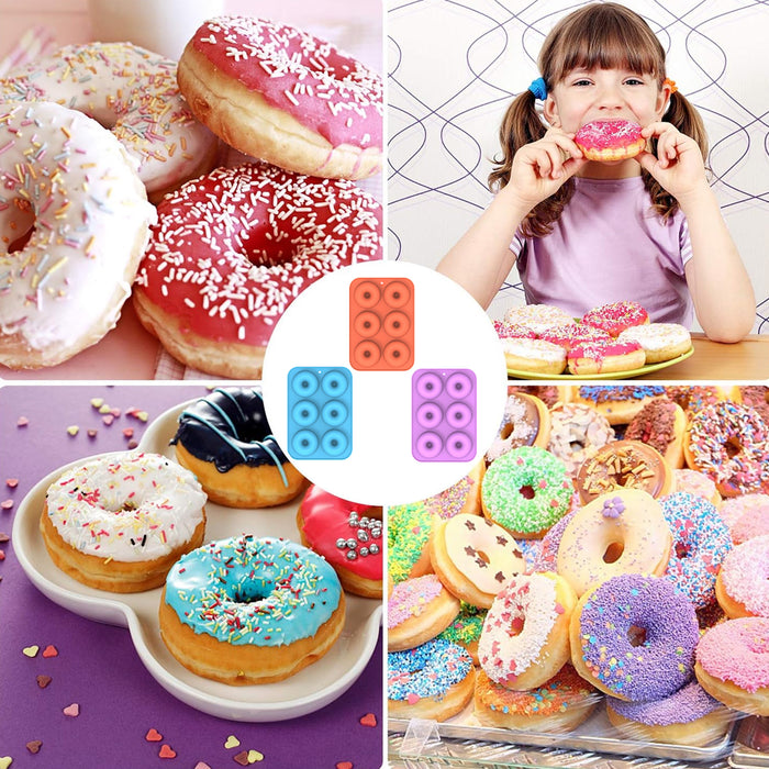 3 Pcs Silicone Donut Mould Set 6 Cavity Non Stick Oven Microwave Freezer Safe