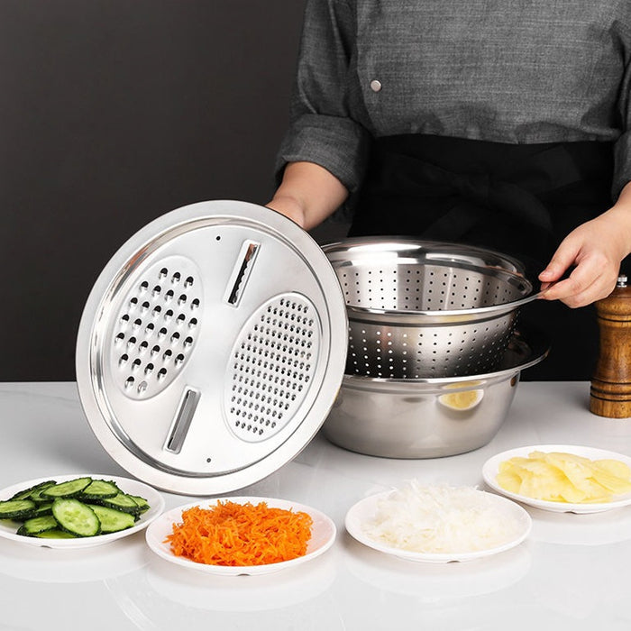 3 Pcs Stainless Steel Colander Basin Mixing Bowl Set with Grater