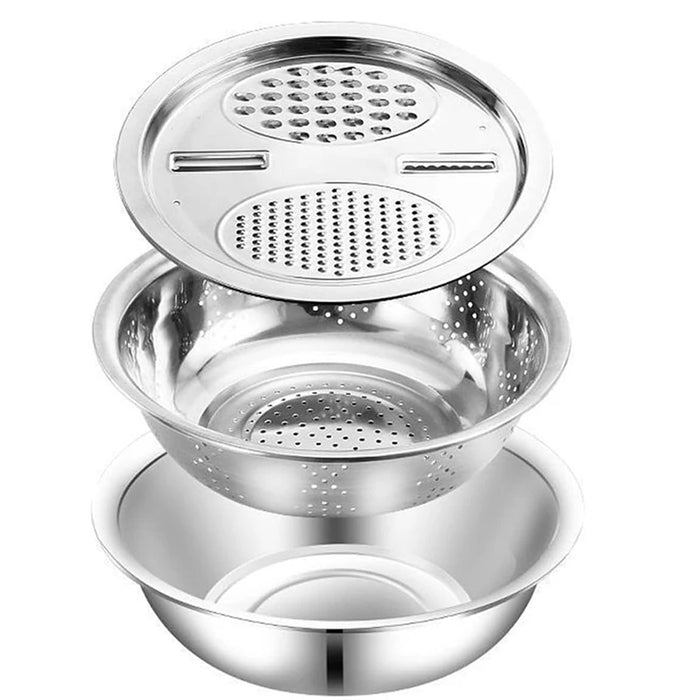 3 Pcs Stainless Steel Colander Basin Mixing Bowl Set with Grater