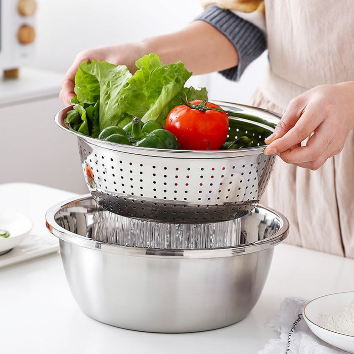 3 Pcs Stainless Steel Colander Basin Mixing Bowl Set with Grater