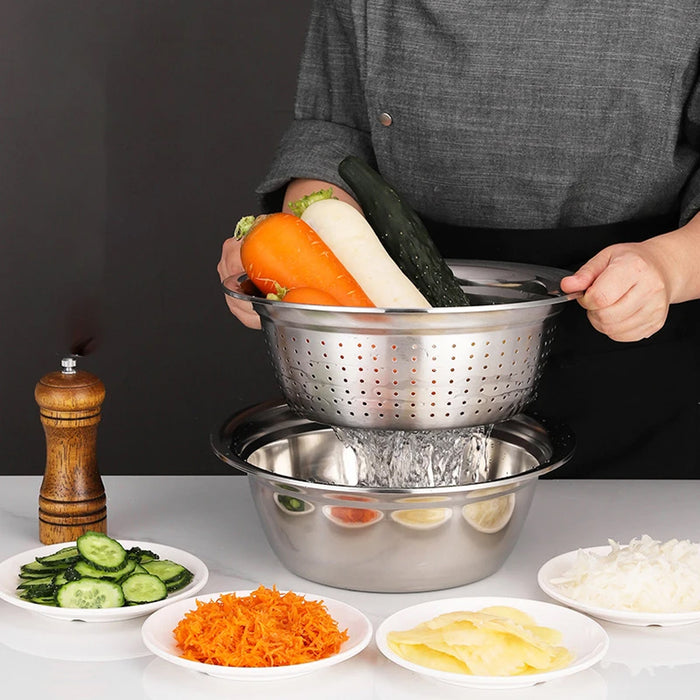 3 Pcs Stainless Steel Colander Basin Mixing Bowl Set with Grater