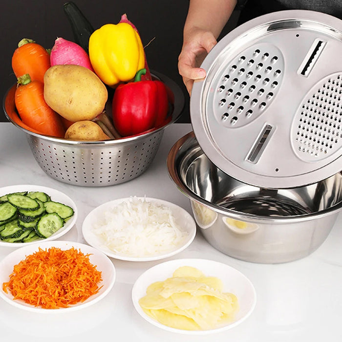3 Pcs Stainless Steel Colander Basin Mixing Bowl Set with Grater