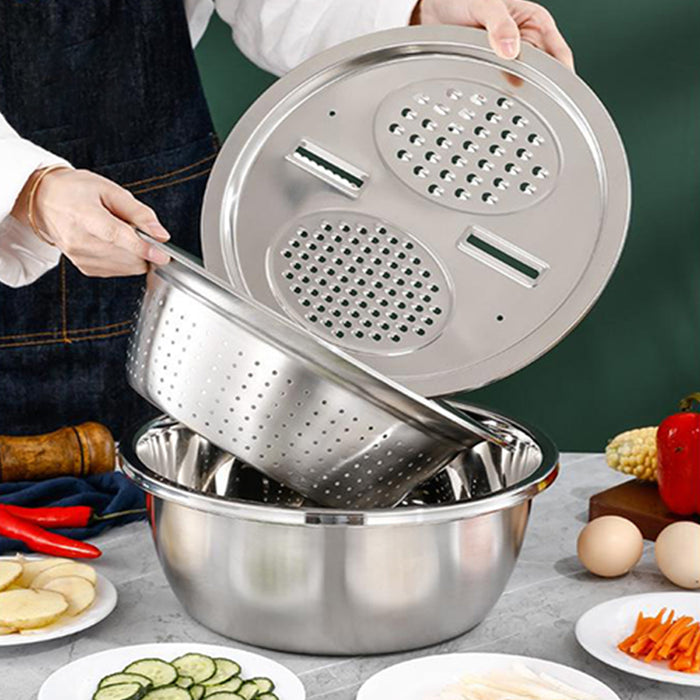 3 Pcs Stainless Steel Colander Basin Mixing Bowl Set with Grater