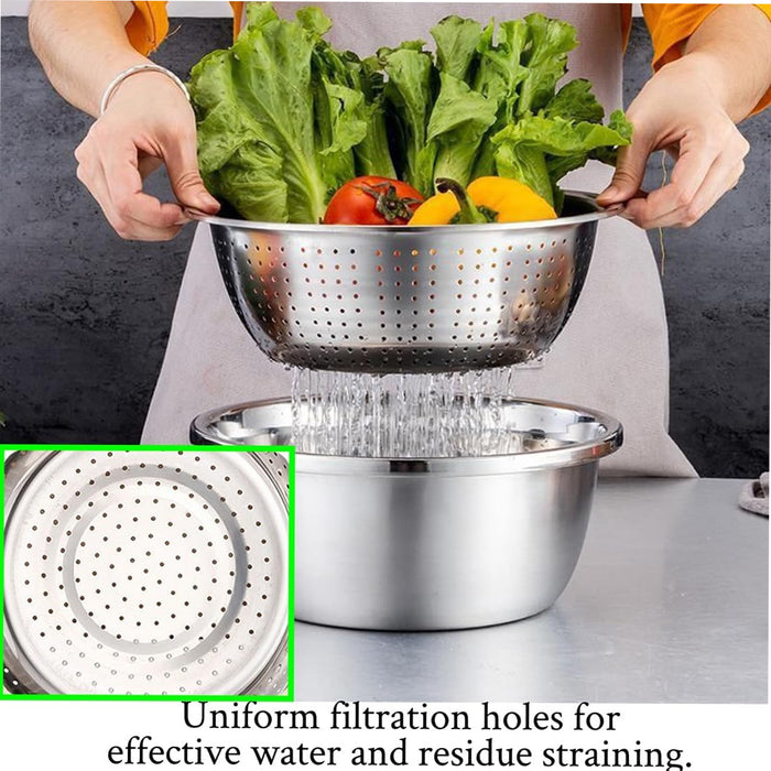 3 Pcs Stainless Steel Colander Basin Mixing Bowl Set with Grater