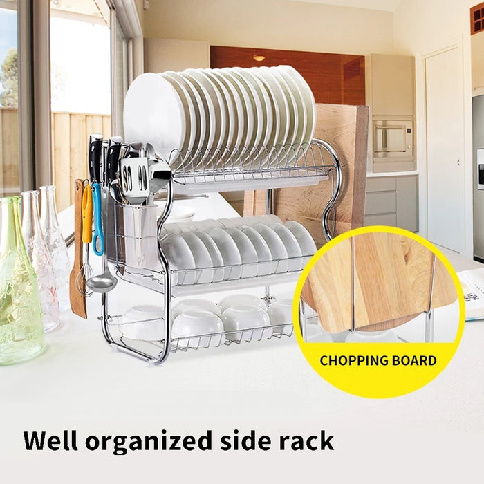 3 Tier Dish Rack Drainer With Tray Cutlery Holder White