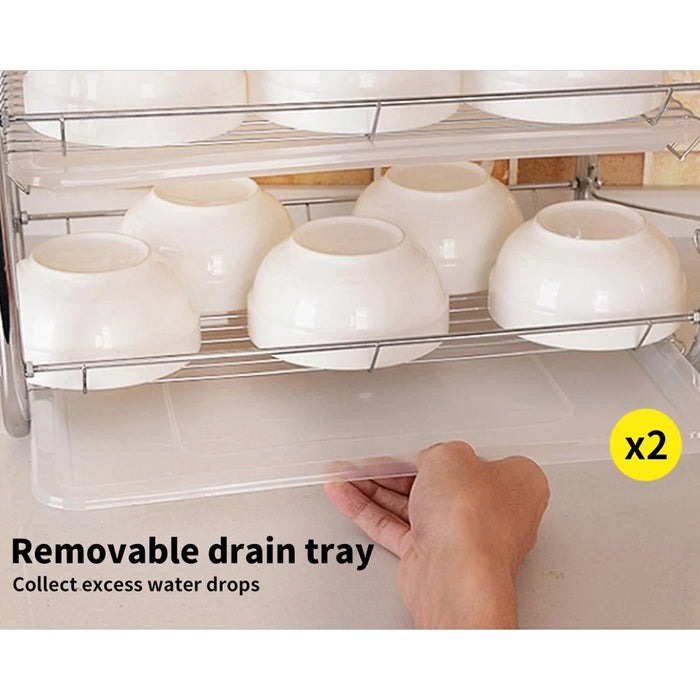 3 Tier Dish Rack Drainer With Tray Cutlery Holder White