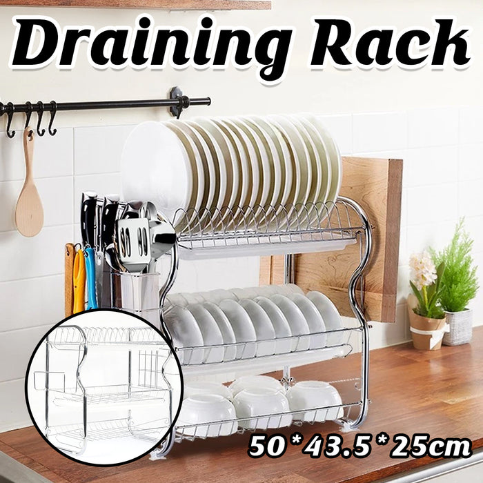 3 Tier Dish Rack Drainer With Tray Cutlery Holder White