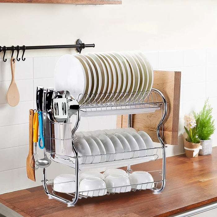 3 Tier Dish Rack Drainer With Tray Cutlery Holder White