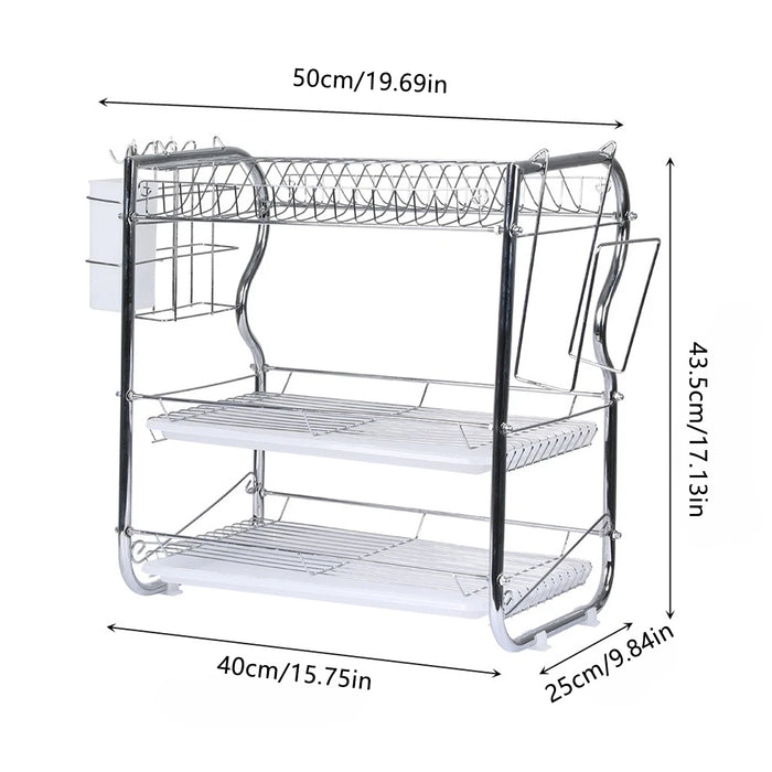 3 Tier Dish Rack Drainer With Tray Cutlery Holder White
