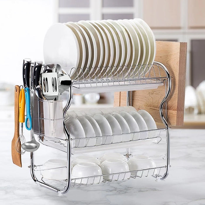 3 Tier Dish Rack Drainer With Tray Cutlery Holder White