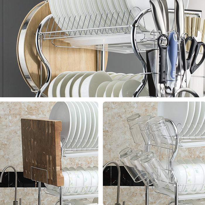 3 Tier Dish Rack Drainer With Tray Cutlery Holder White