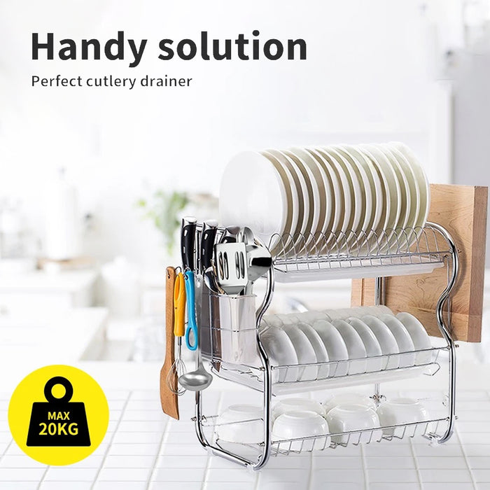 3 Tier Dish Rack Drainer With Tray Cutlery Holder White