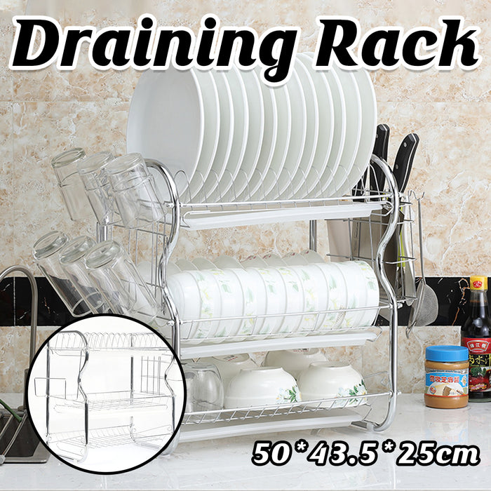 3 Tier Dish Rack Drainer With Tray Cutlery Holder White