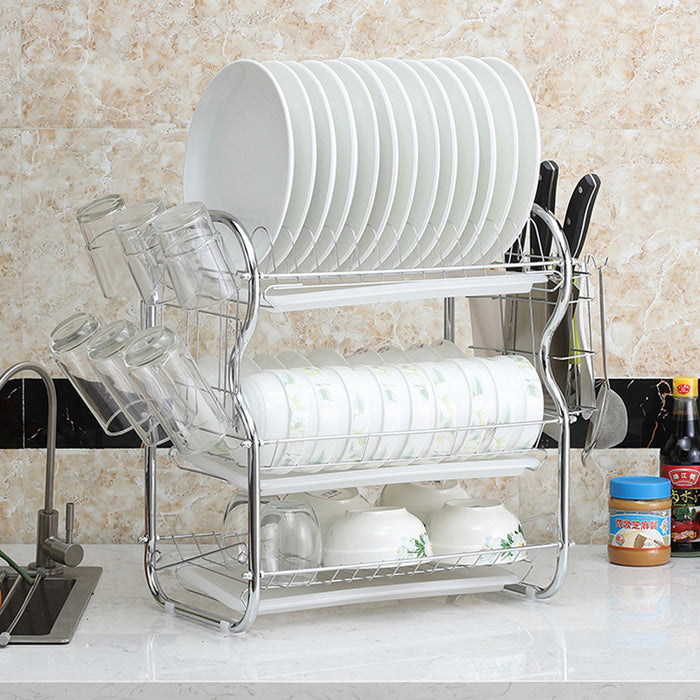 3 Tier Dish Rack Drainer With Tray Cutlery Holder White