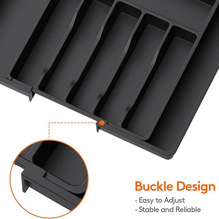 Expandable Cutlery Organiser Tray with Adjustable Width in Black