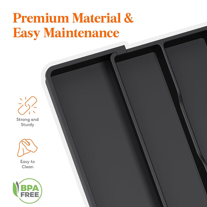 Expandable Cutlery Organiser Tray with Adjustable Width in Black