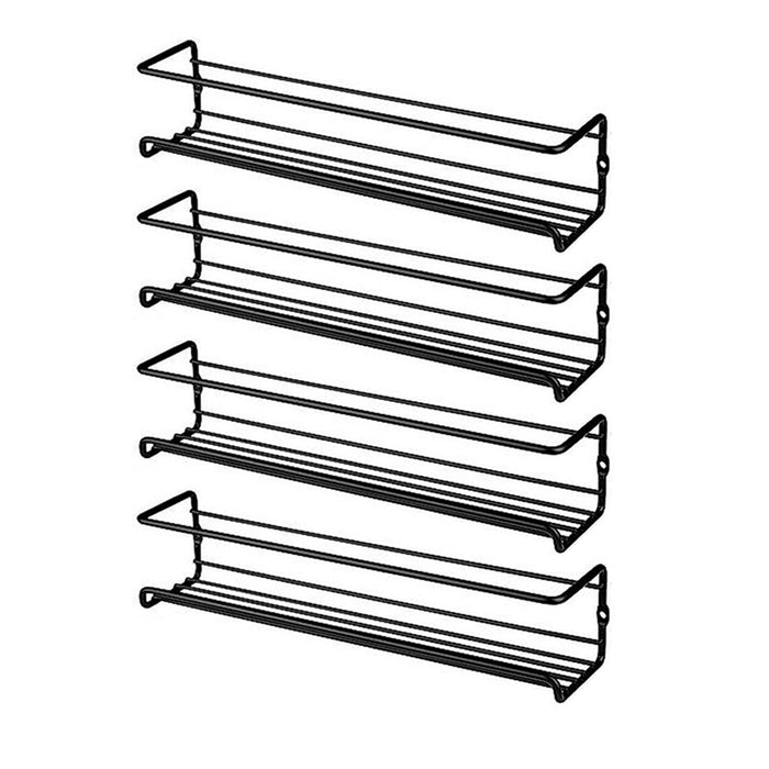 4 Pcs Wall Mounted Spice Rack Set Metal Black 29cm