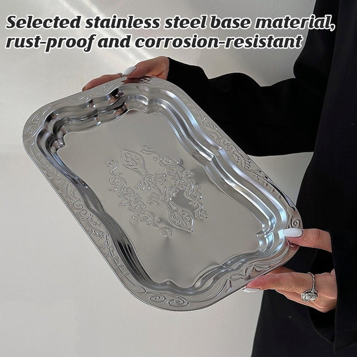 15 Pcs Embossed Silver Stainless Steel Storage Tray 30 x 20 cm