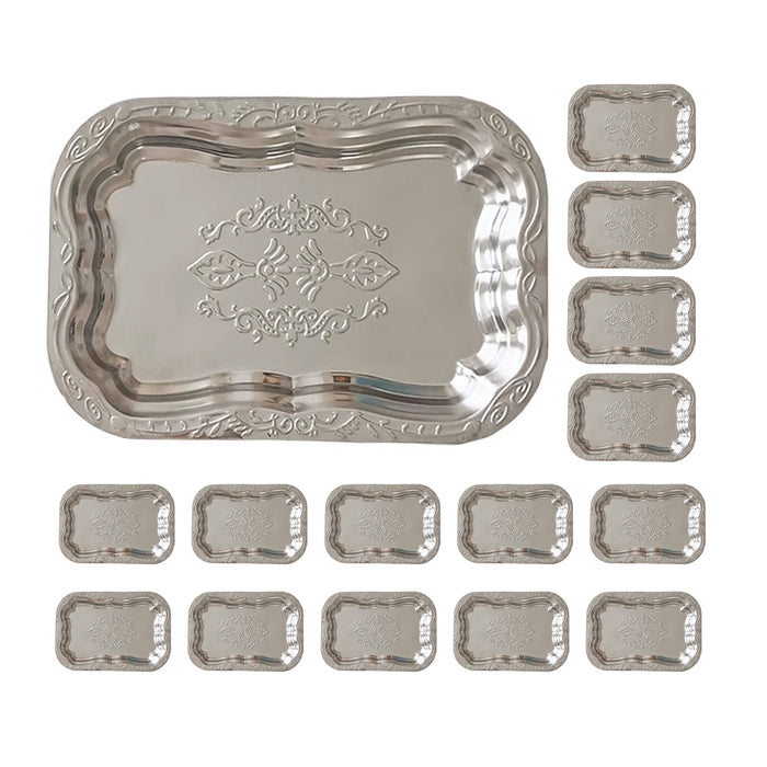15 Pcs Embossed Silver Stainless Steel Storage Tray 30 x 20 cm