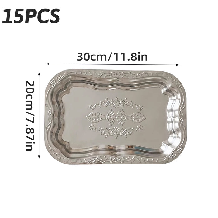 15 Pcs Embossed Silver Stainless Steel Storage Tray 30 x 20 cm