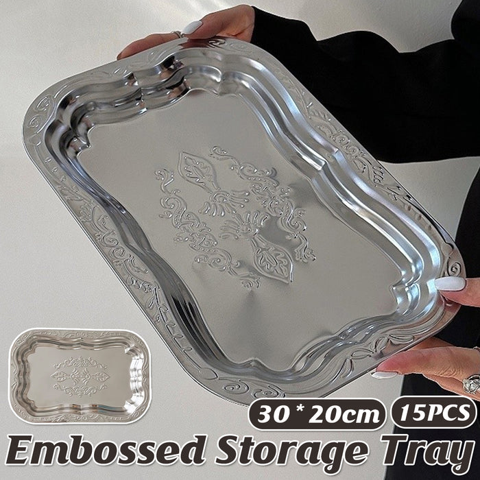 15 Pcs Embossed Silver Stainless Steel Storage Tray 30 x 20 cm