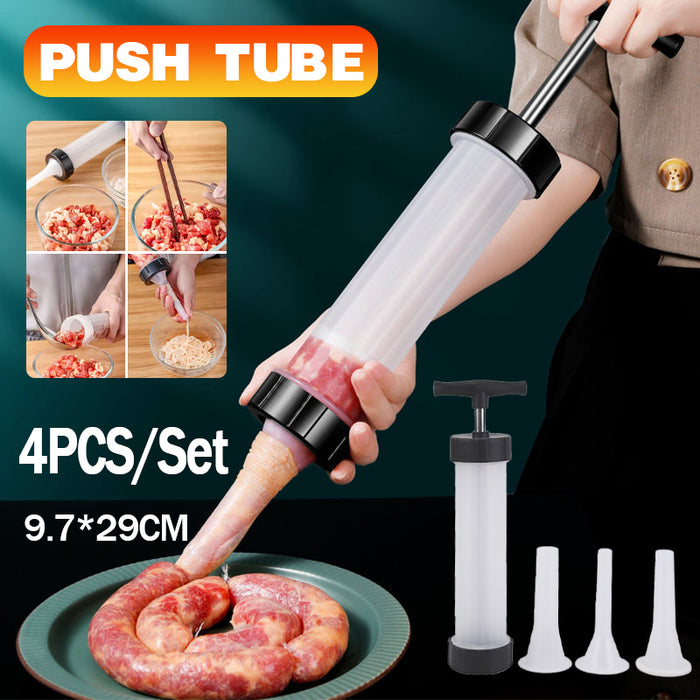 Manual Sausage Stuffer Maker PP Food-Grade Funnel Kit with 3 Nozzles