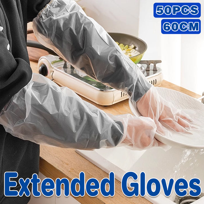 50 Pcs Waterproof Extended Arm Household Cleaning Gloves 60cm