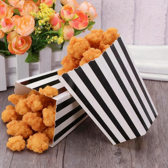 100 Pcs Food-Grade Striped Popcorn Boxes Large Capacity in Black or Gold