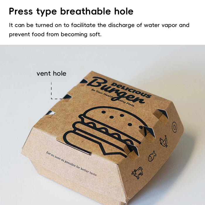 100 Pcs Food-Grade Kraft Burger Takeaway Boxes with Vent Hole 2 Styles