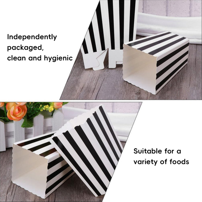 100 Pcs Food-Grade Striped Popcorn Boxes Large Capacity in Black or Gold