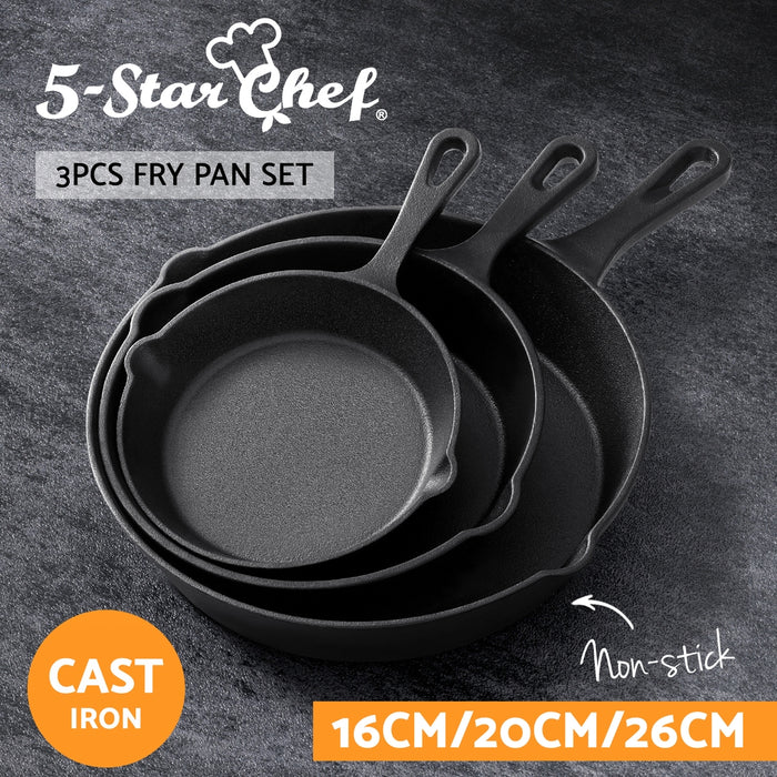 3Pcs Cast Iron Frying Pan Set Non-Stick for All Stovetops