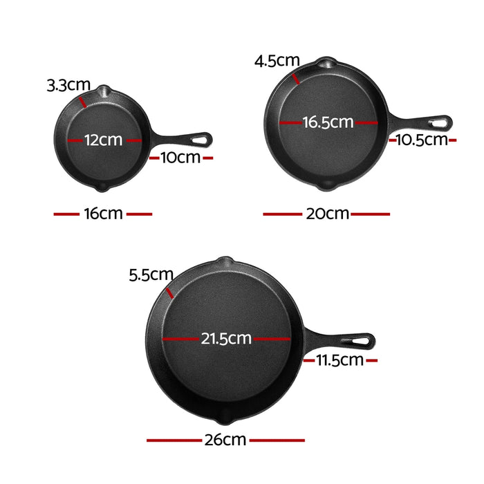3Pcs Cast Iron Frying Pan Set Non-Stick for All Stovetops