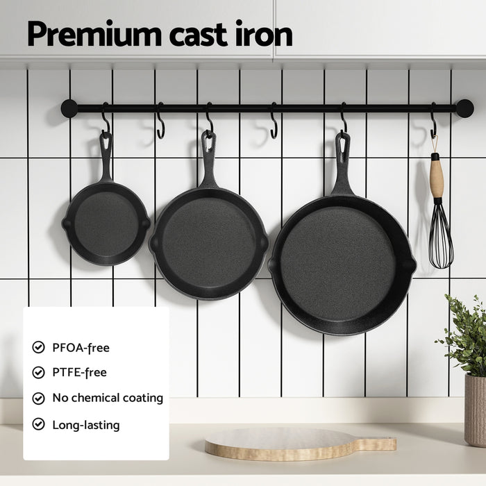 3Pcs Cast Iron Frying Pan Set Non-Stick for All Stovetops