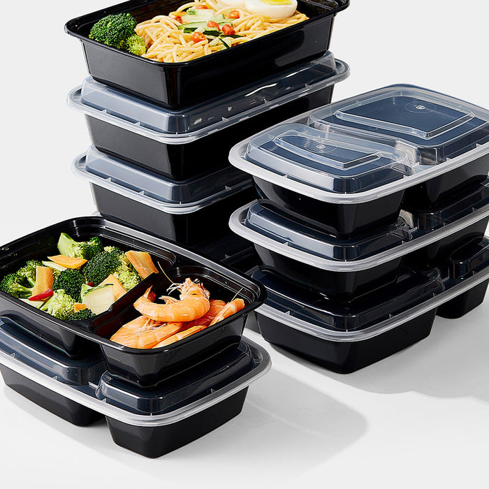 50PCS Disposable Lunch Box 900ml Microwaveable 2 Compartment Meal Container