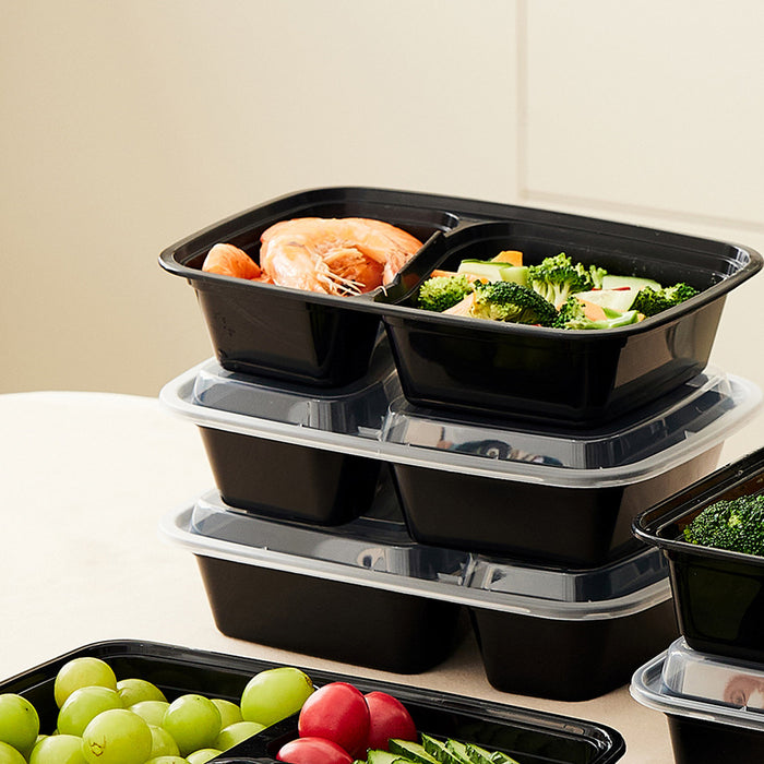 50PCS Disposable Lunch Box 900ml Microwaveable 2 Compartment Meal Container
