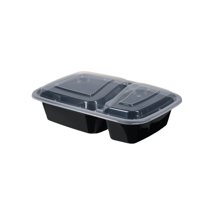 50PCS Disposable Lunch Box 900ml Microwaveable 2 Compartment Meal Container
