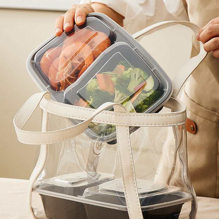 50PCS Disposable Lunch Box 900ml Microwaveable 2 Compartment Meal Container
