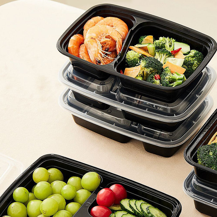 50PCS Disposable Lunch Box 900ml Microwaveable 2 Compartment Meal Container