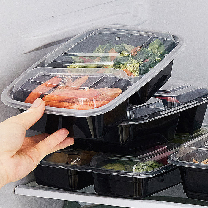 50PCS Disposable Lunch Box 900ml Microwaveable 2 Compartment Meal Container
