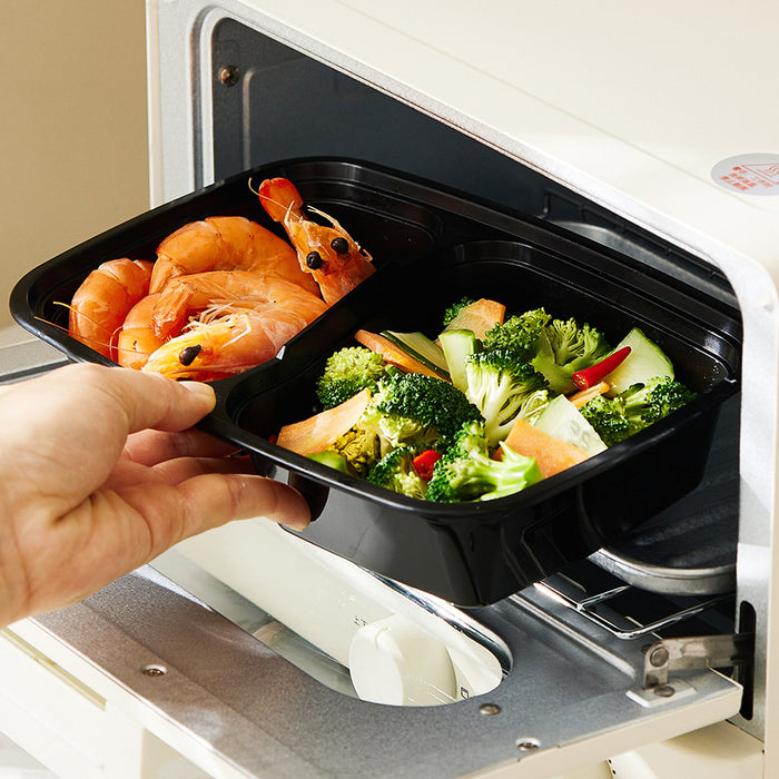 50PCS Disposable Lunch Box 900ml Microwaveable 2 Compartment Meal Container