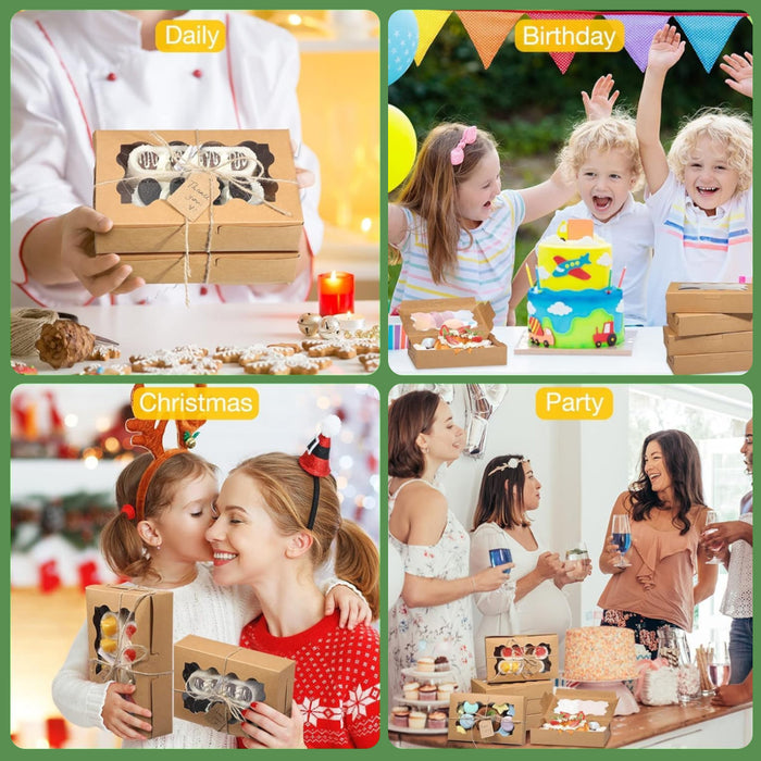 50 Pcs Kraft Cake Boxes with Clear Window Food-Grade in 3 Colors