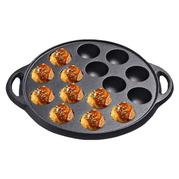 Cast Iron Takoyaki Pan 15 Holes Non-Coated for Octopus Balls and Croquettes