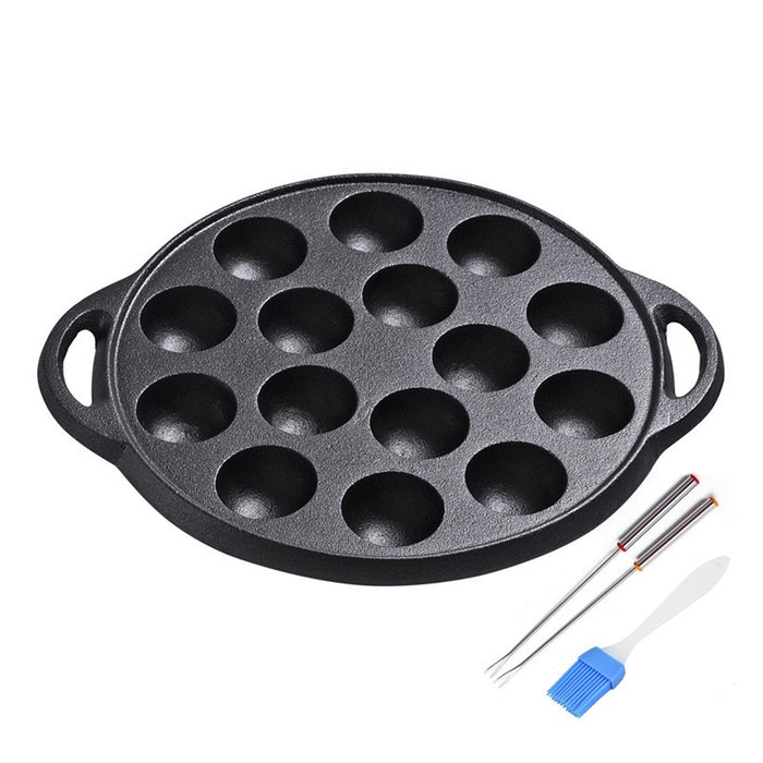 Cast Iron Takoyaki Pan 15 Holes Non-Coated for Octopus Balls and Croquettes