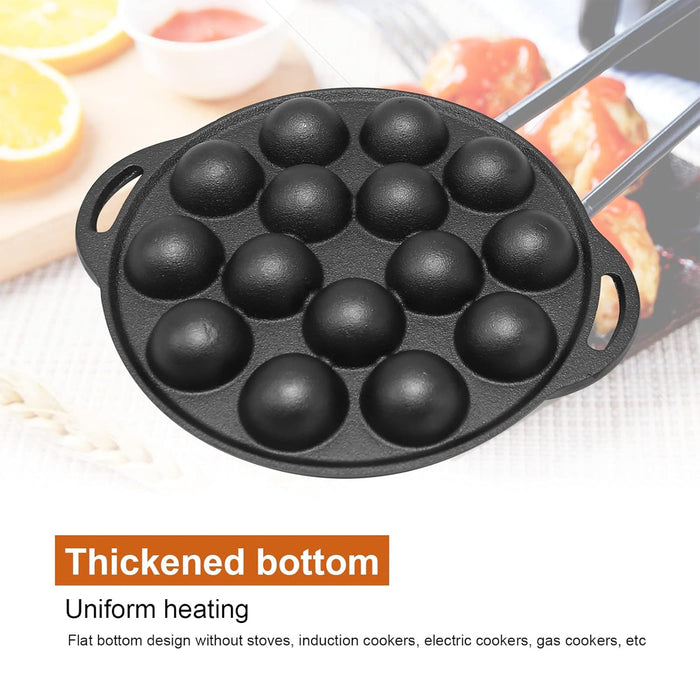 Cast Iron Takoyaki Pan 15 Holes Non-Coated for Octopus Balls and Croquettes