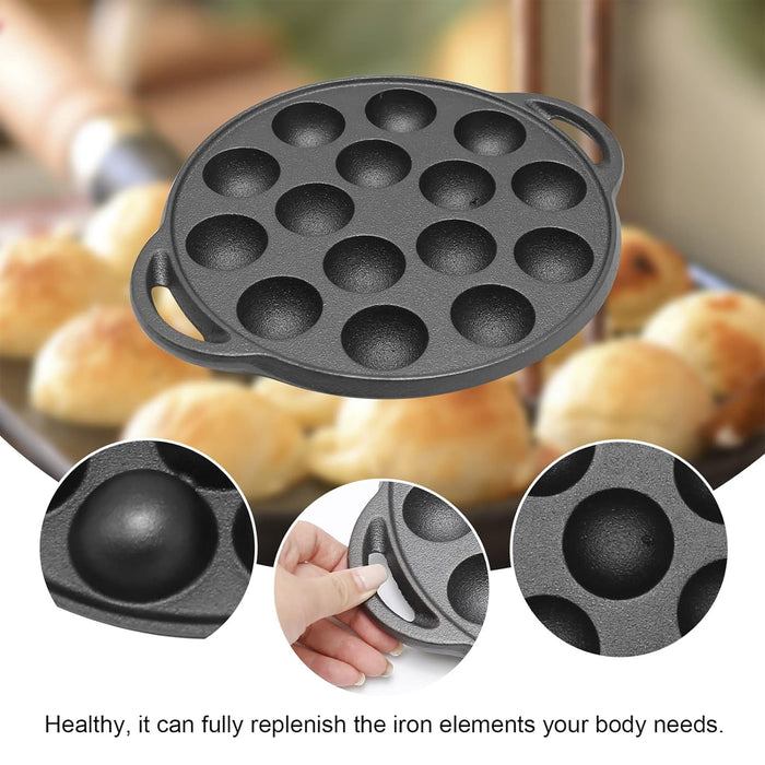 Cast Iron Takoyaki Pan 15 Holes Non-Coated for Octopus Balls and Croquettes